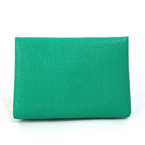 HERMES Coin Compartment coin purse Calvi duo Bicolor Card Case Green/pink - Picture 5 of 12